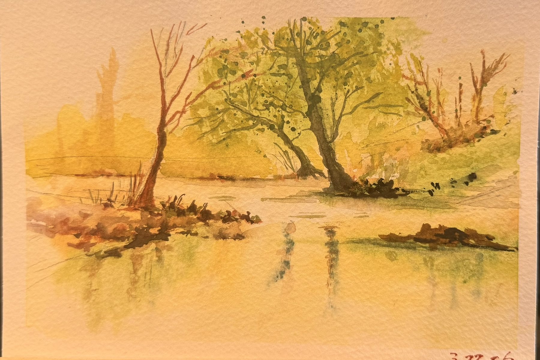 Spring Pool, Watercolor on 300lb Arches, © 2026 FC. All Rights Reserved.